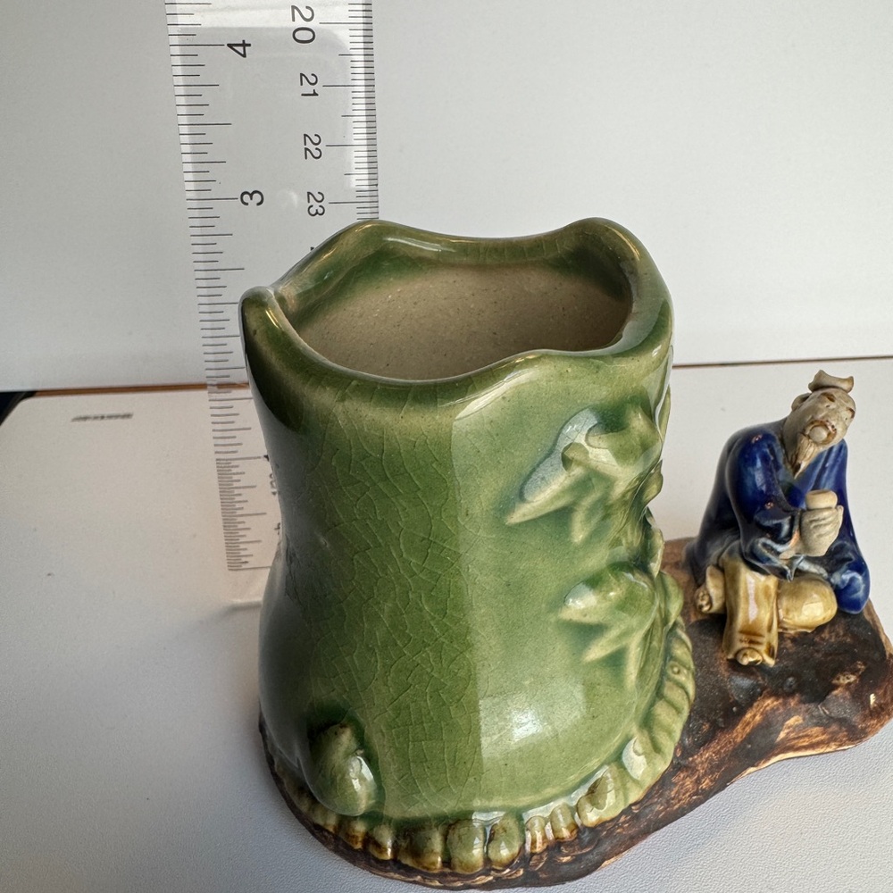 Vintage hand painted Chinese Bonsai Mud Man ceramic planter or vase.